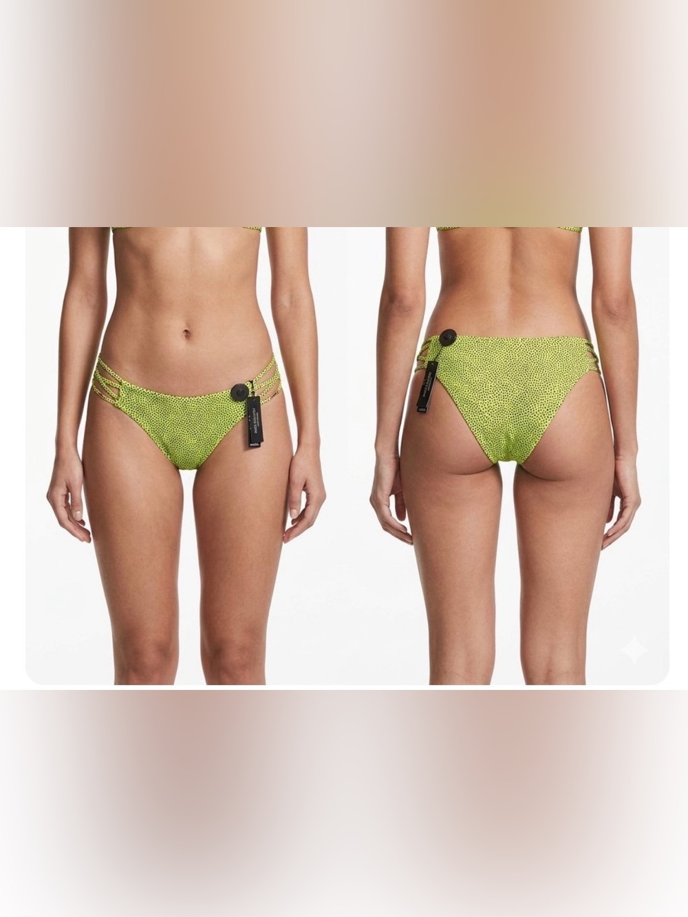 NWT Victoria’s Secret Archives Strappy Bikini Swim Bottom Lime Green Dots Sz M